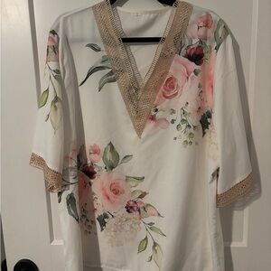Floral V-Neck Women Top